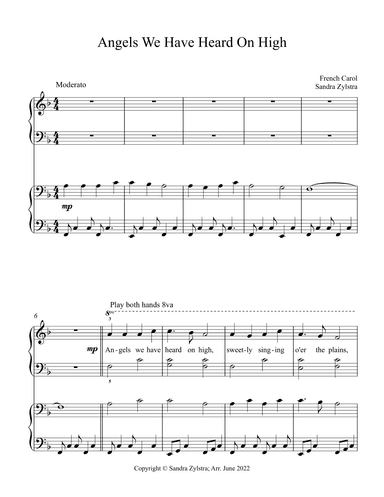 Angels We Have Heard On High (elementary piano with optional duet) (arr. Sandra Zylstra)
