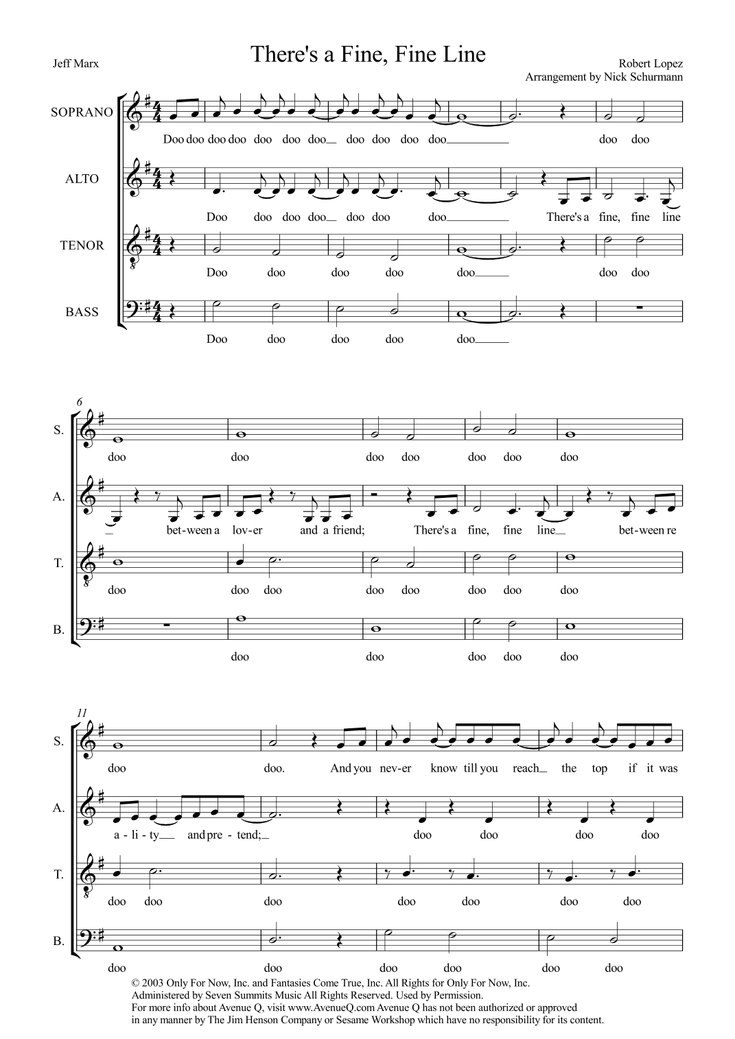 There's A Fine, Fine Line (arr. Nick Schurmann)