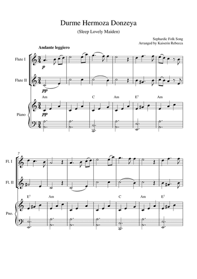 Durme Hermoza Donzeya (Sleep Lovely Maiden) (for flute duet and piano accompaniment) (arr. Kaiserin Rebecca)