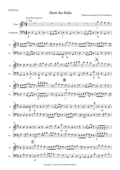 Deck the Halls (Jazzy Style!) for Flute and Cello Duet (arr. David Burndrett)
