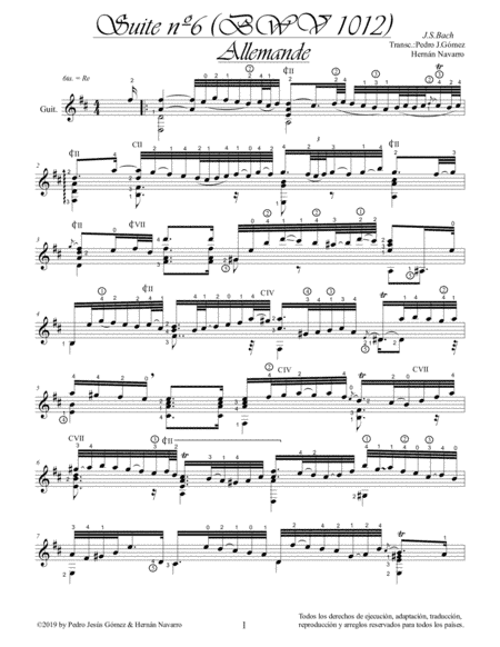 J.S. Bach Allemande BWV 1012-6th. suite cello guitar arr.: P.J. Gómez & H. Navarro edition (arr. Pedro Jesús Gómez & Hernán Navarro)