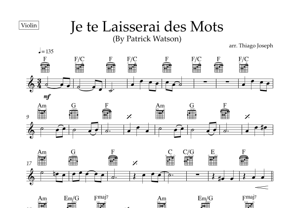 Je Te Laisserai Des Mots (arr. Thiago Joseph)
