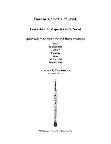 Concerto for English horn in D Major, Op. 7 No 6 and String Orchestra (arr. Don Werdick (1946 - ))