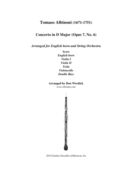 Concerto for English horn in D Major, Op. 7 No 6 and String Orchestra (arr. Don Werdick (1946 - ))