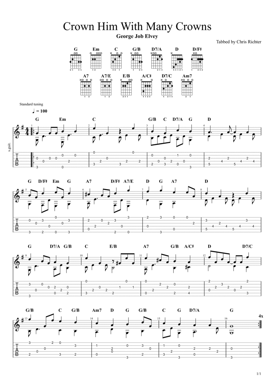 Crown Him With Many Crowns (Solo Fingerstyle Guitar Tab) (arr. Chris Richter)