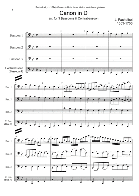 J. Pachelbel - Canon in D-dur, arr. for Bassoon Quartet (arr. Xlomeg)