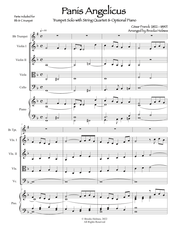Panis Angelicus, Trumpet Solo with String Quartet & Optional Piano (arr. Brooks Holmes)
