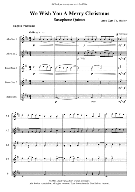 We Wish You A Merry Christmas (arr. Gert Th. Walter)