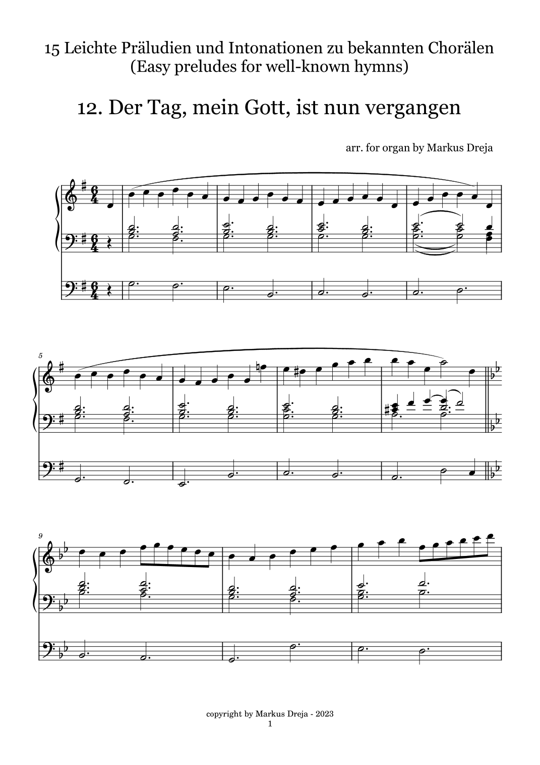 Easy Organ Preludes - leichte Orgelpräludien | Der Tag mein Gott ist nun vergangen (arr. Markus Dreja)