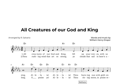 All Creatures of our God and King (Key of D-Flat Major) (arr. R. Salvario)