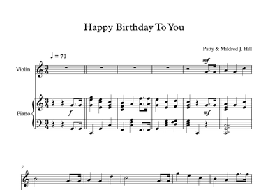 Happy Birthday To You - Patty & Mildred J. Hill (Violin + Piano) (arr. Digital Book Music)