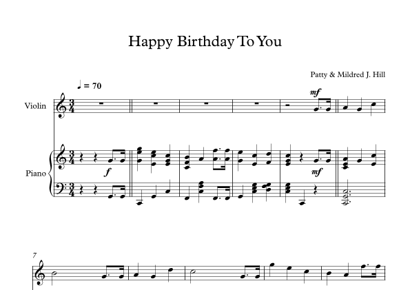 Happy Birthday To You - Patty & Mildred J. Hill (Violin + Piano) (arr. Digital Book Music)
