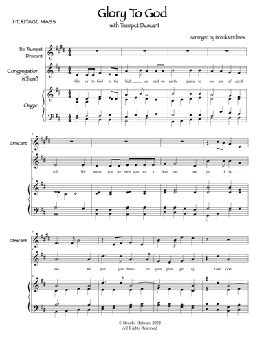 Heritage Mass Parts, "Glory To God" Trumpet Descant & Organ (arr. Brooks Holmes)