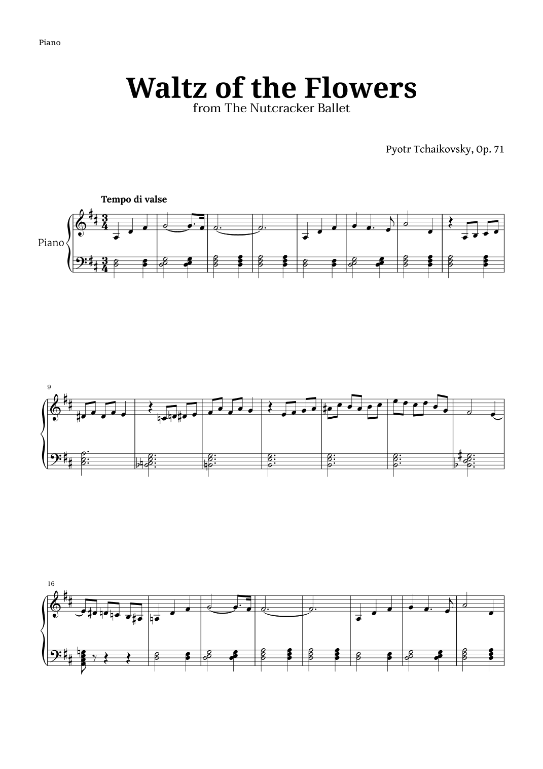 Waltz of the Flowers by Tchaikovsky for Intermediate Piano (arr. Langanho)