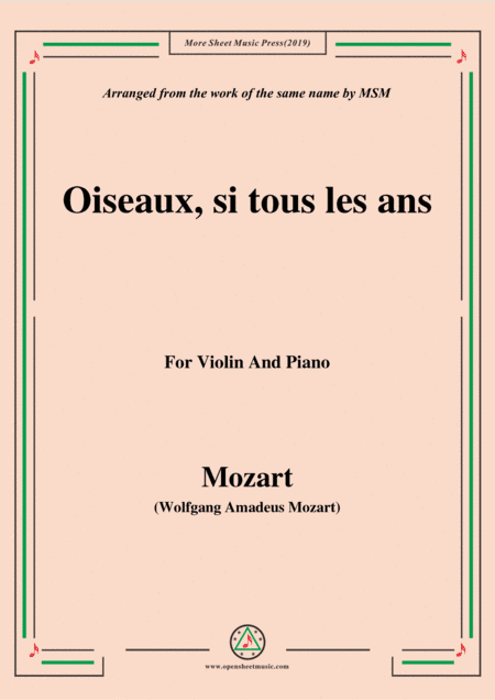 Mozart-Oiseaux,si tous les ans,for Violin and Piano (arr. MSM)