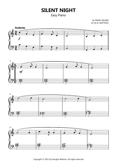 Silent Night piano sheet music (arr. D. Wattson)