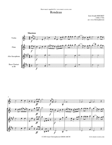Rondeau: Bridal Fanfare - Violin, Flute, Alto Saxophone and Bass Clarinet (arr. Anne L Christopherson GRSM ARCM)