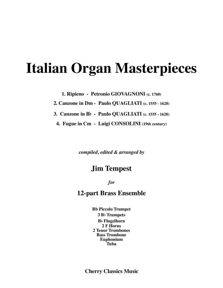 Four Italian Organ Masterpieces for 12-part Brass Ensemble (arr. Jim Tempest)