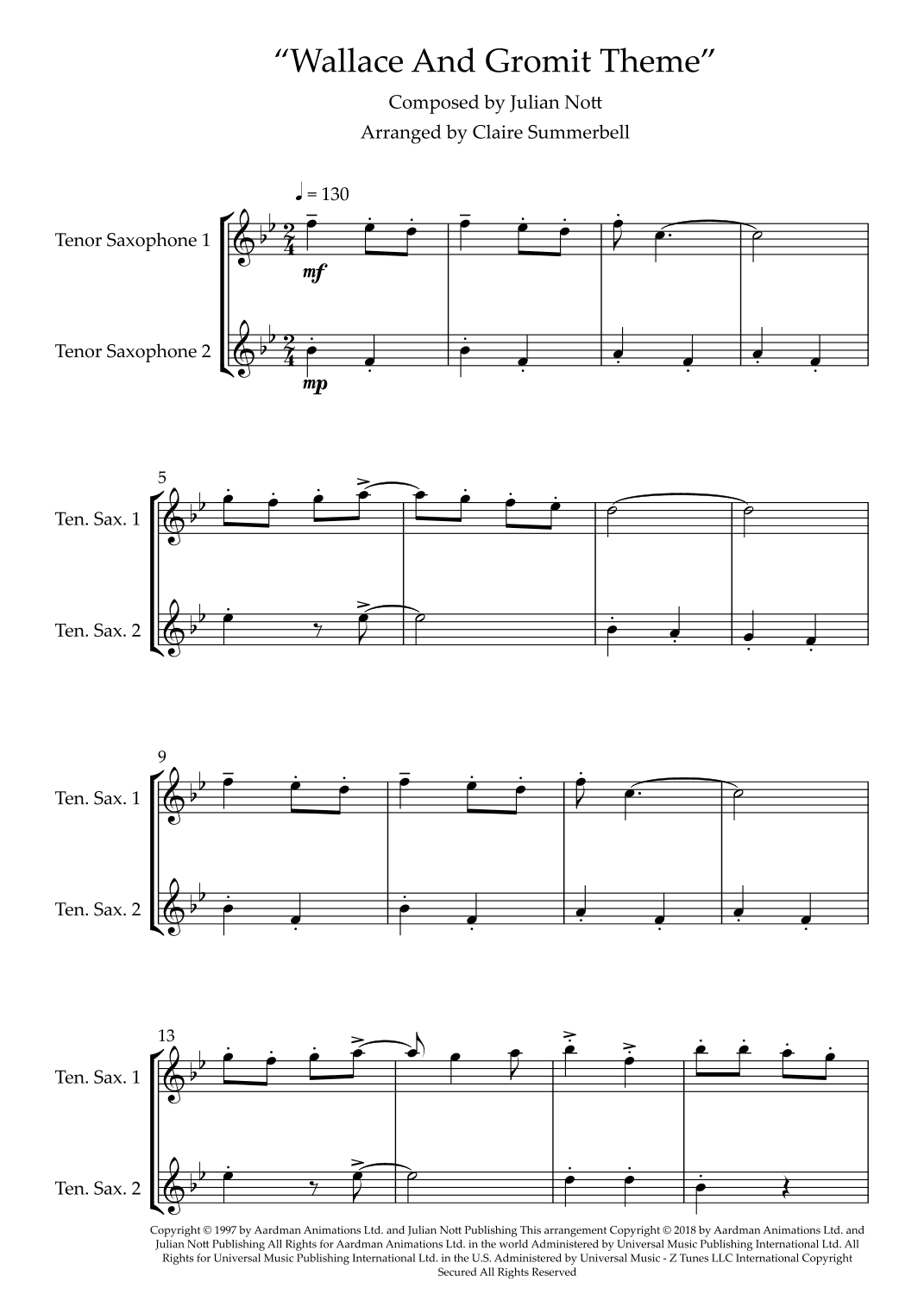 Wallace And Gromit Theme (arr. Claire Summerbell)