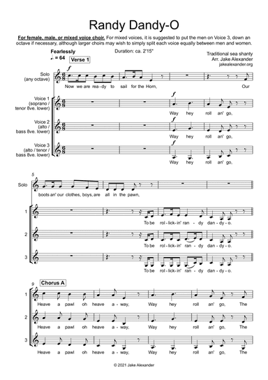 Randy Dandy-O - SAA/TBB/SAT/SAB a cappella (arr. Jake Alexander)