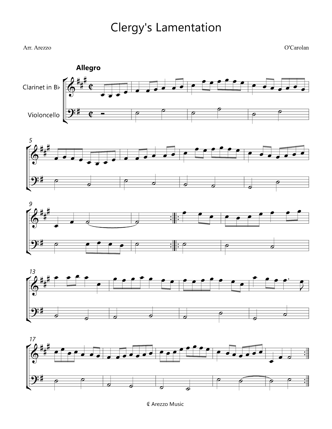 Clergy's Lamentation - for Clarinet and Cello (arr. Arezzo Music)