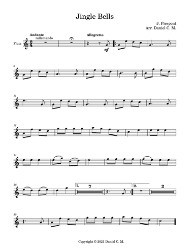 Jingle Bells for flute and piano (easy) (arr. Daniel C. M.)