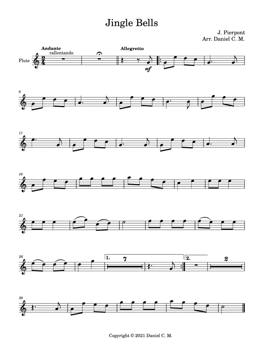 Jingle Bells for flute and piano (easy) (arr. Daniel C. M.)