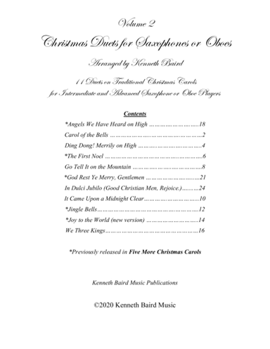 Christmas Duets - Volume 2 - for Saxophones or Oboes (arr. Kenneth Baird)