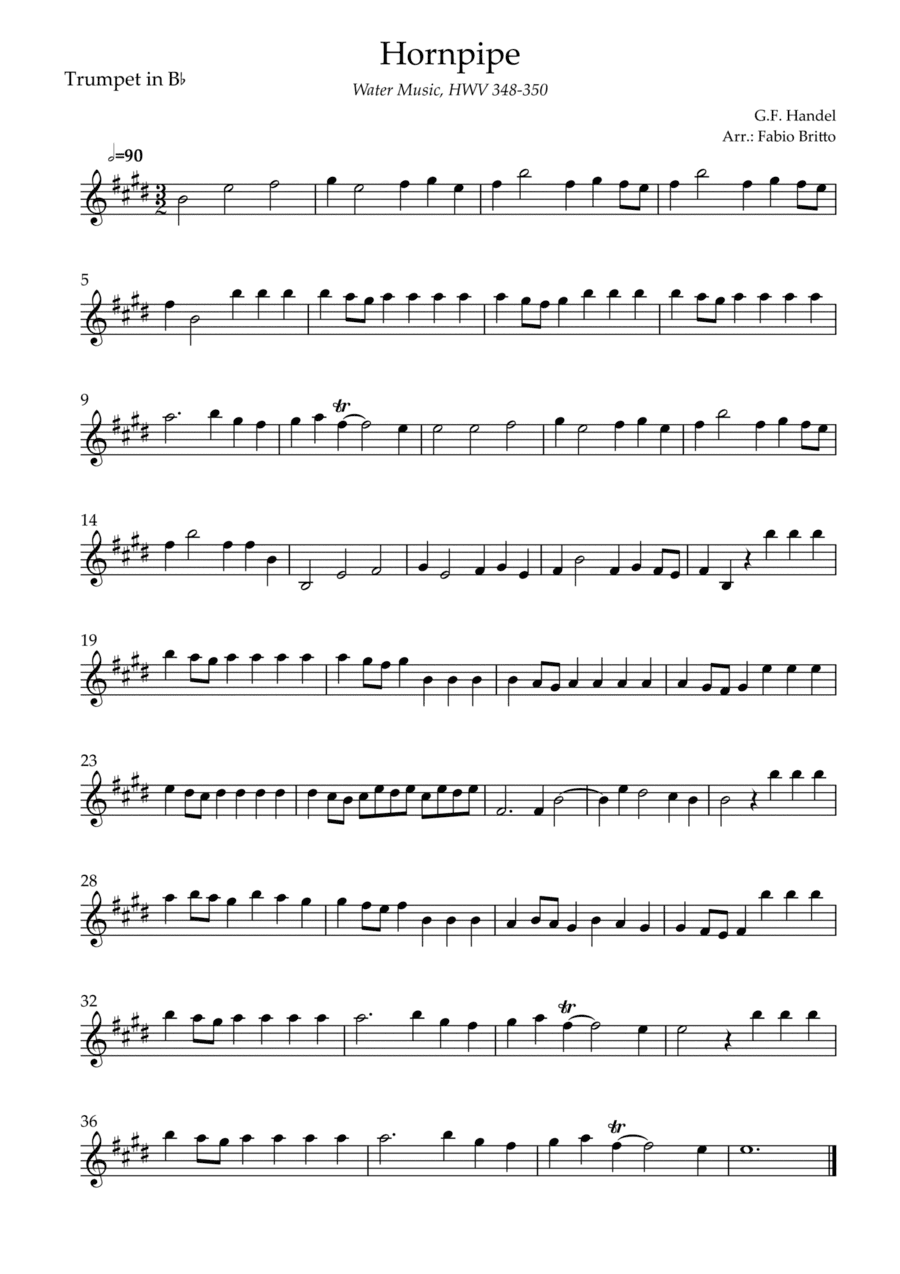 Hornpipe (G.F. Handel HWV 348-350) for Trumpet in Bb Solo (arr. Fabio Britto)