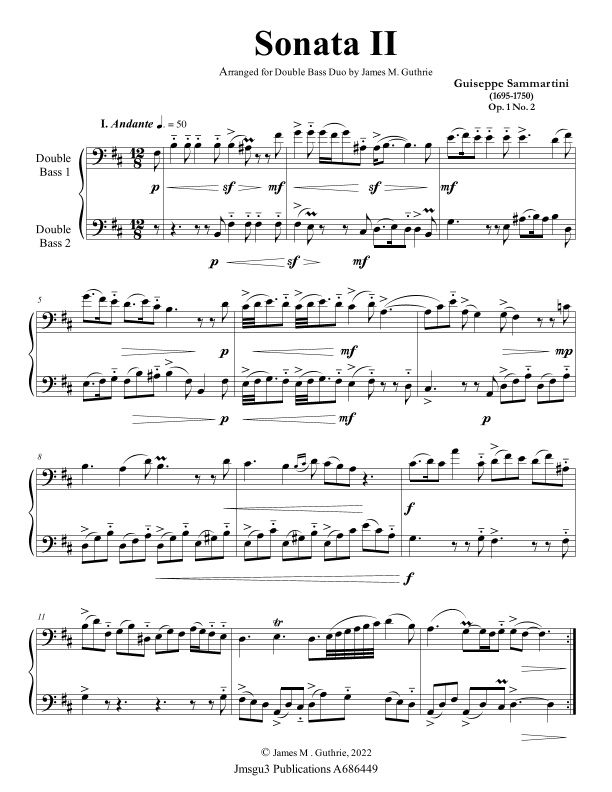 Sammartini: Sonata Op. 1 No. 2 for Double Bass Duo (arr. James M. Guthrie)