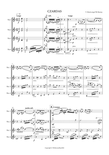 Czardas by Monti for 4 Violins/Violin Group (arr. TK (Tim) Murray)