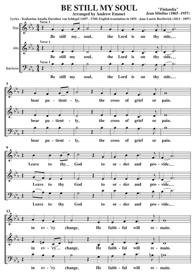 Be Still My Soul A Cappella SAB (arr. Andrew Emmet)