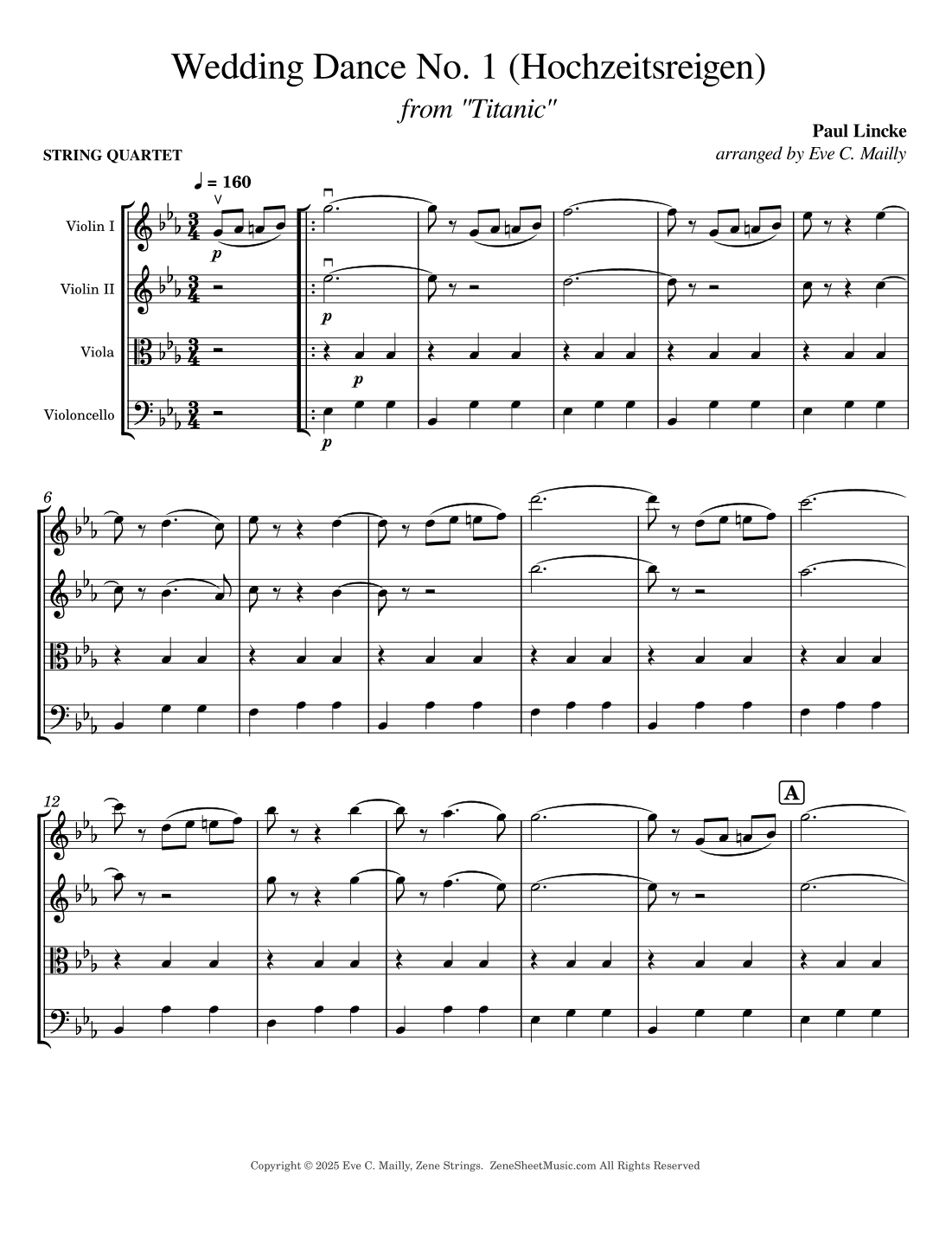 Wedding Dance No. 1 (Hochzeitsreigen) from "Titanic" - String Quartet (arr. Eve C. Mailly - Zene Strings)