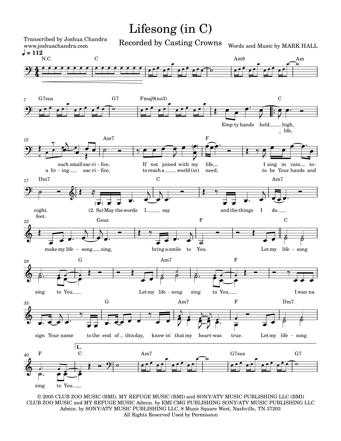 Lifesong (arr. Joshua Chandra)