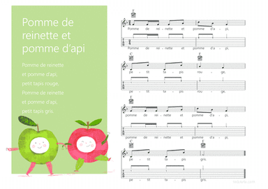 Pomme de reinette et pomme d'api french song for kids Melody + Guitar chords + Guitar TAB's (arr. iEduArts)