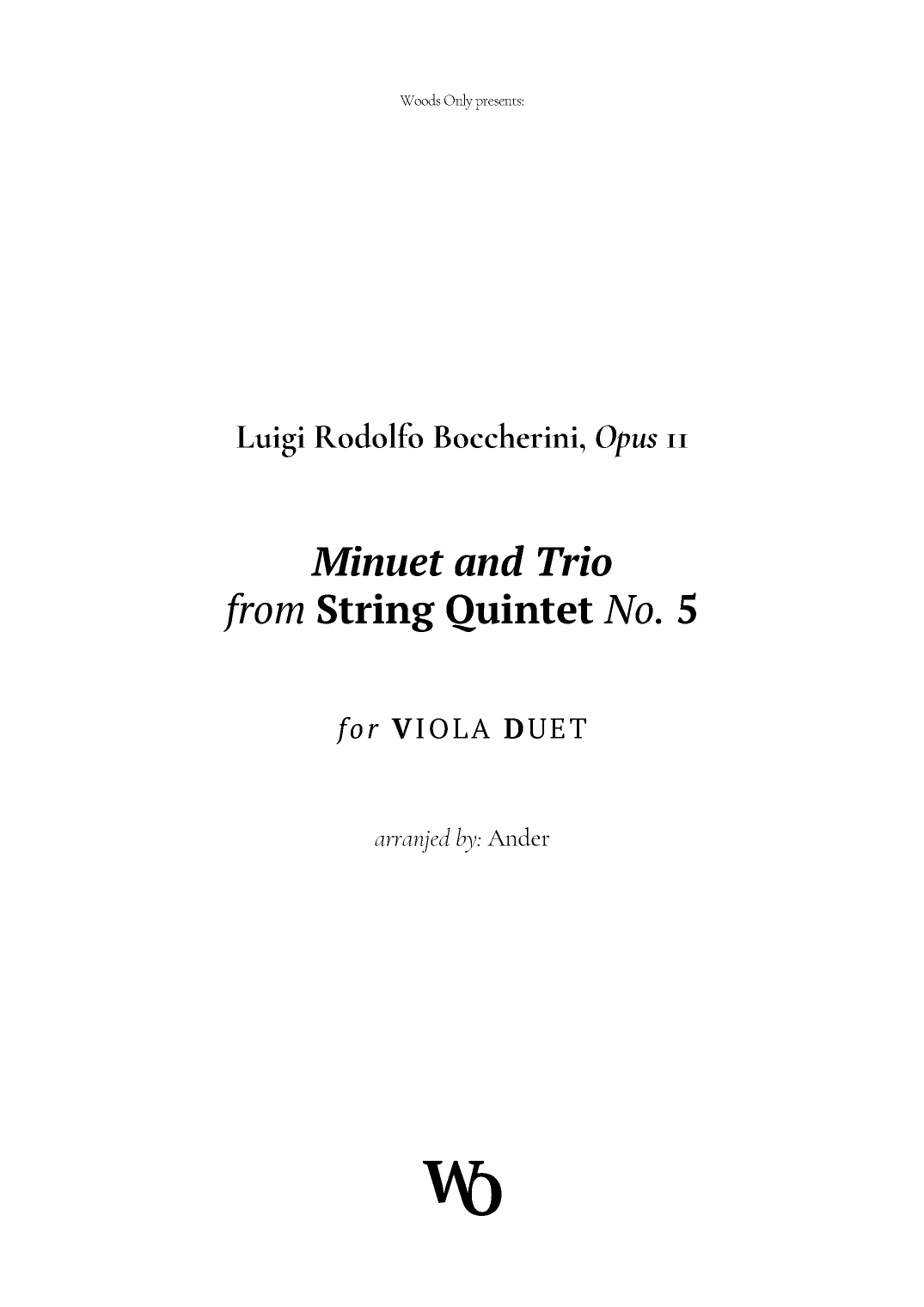 Minuet by Boccherini for Viola Duet (arr. Ander)