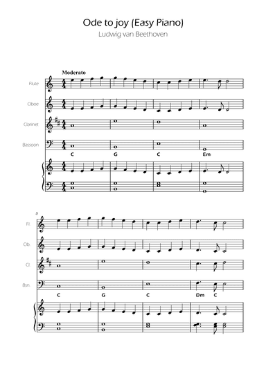 Ode To Joy - Easy  Woodwind Quartet w/ piano accompaniment (arr. Ygor Nunes)