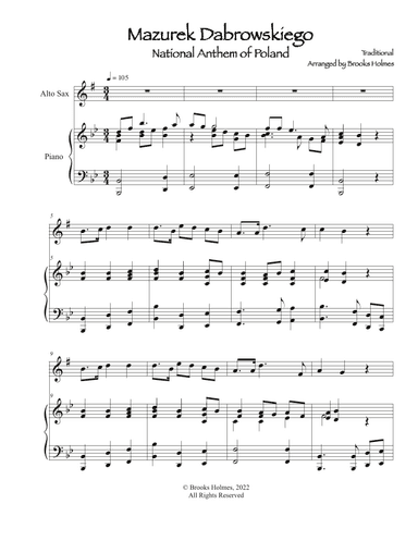 Polish National Anthem - Mazurek Dabrowskiego (Alto Sax & Piano) Poland (arr. Brooks Holmes)
