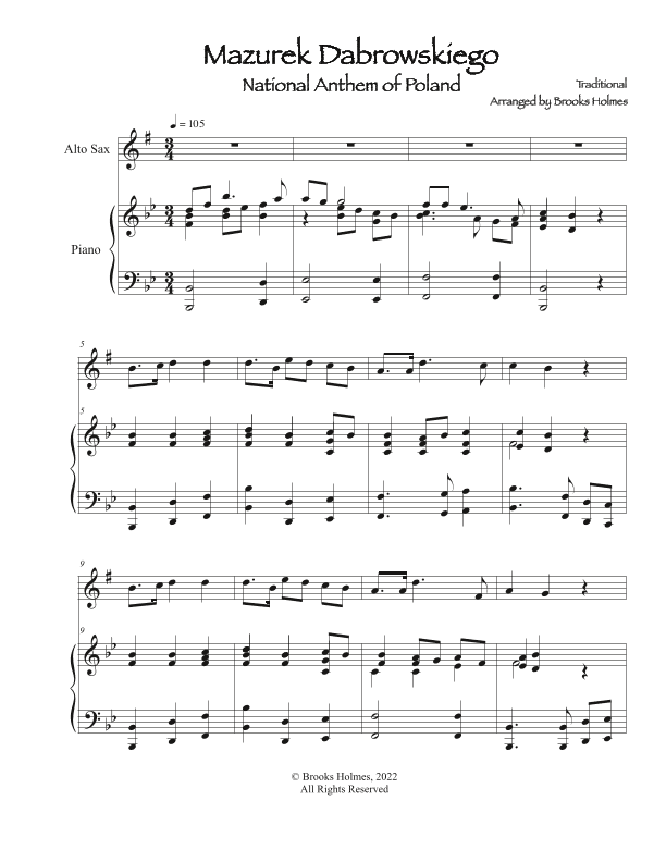Polish National Anthem - Mazurek Dabrowskiego (Alto Sax & Piano) Poland (arr. Brooks Holmes)