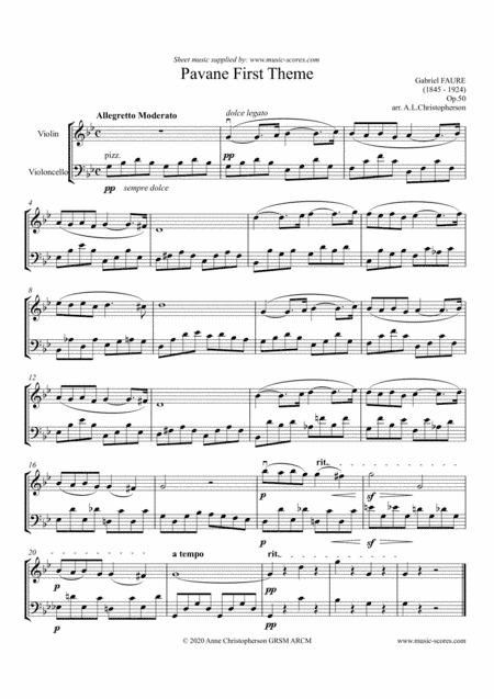 Op.50 Pavane - Violin and Cello - G minor (arr. Anne Christopherson GRSM ARCM)