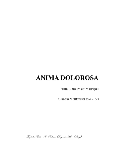 ANIMA DOLOROSA - C. Monteverdi -For SSATB Choir (arr. Renato Tagliabue)