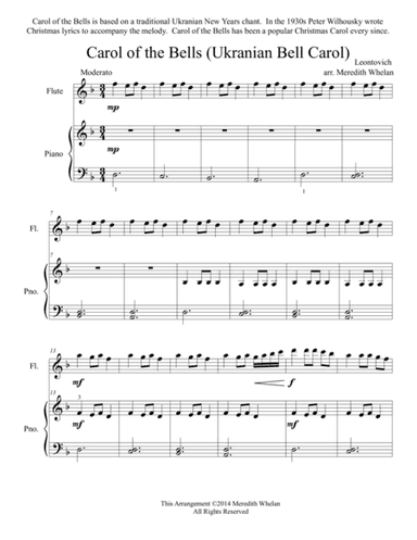Christmas Duets for Flute & Piano:  Carol of the Bells (Ukranian Bell Carol) (arr. Meredith Whelan)