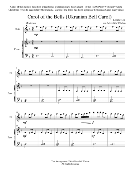 Christmas Duets for Flute & Piano:  Carol of the Bells (Ukranian Bell Carol) (arr. Meredith Whelan)