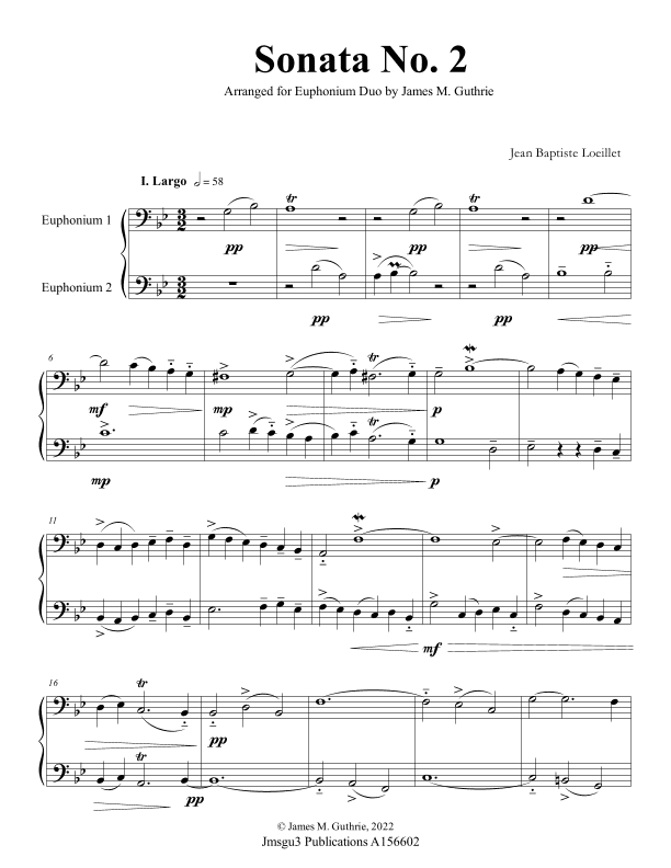 Loeillet: Sonata No. 2 for Euphonium Duo (arr. James M. Guthrie)