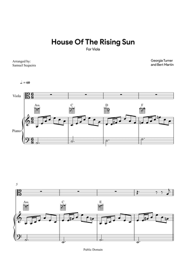 House of the Rising Sun - for Viola - with play along (arr. Samuel Sequeira)