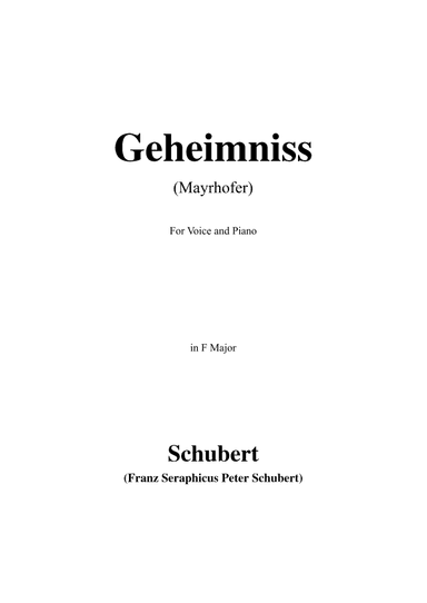 Schubert-Geheimniss(Mayrhofer),in F Major (arr. OSM Press)