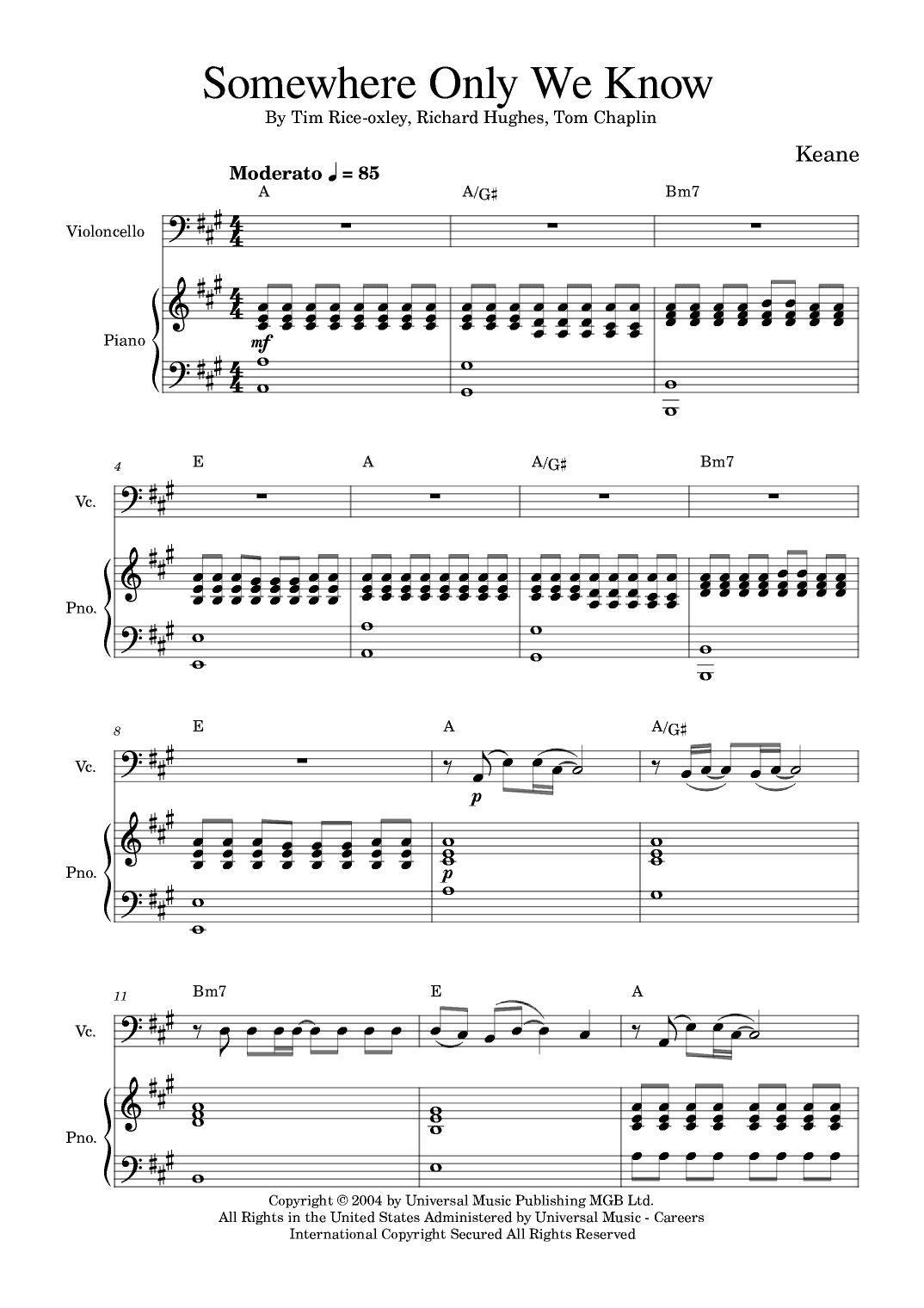 Somewhere Only We Know (arr. Golden Skull Editions)
