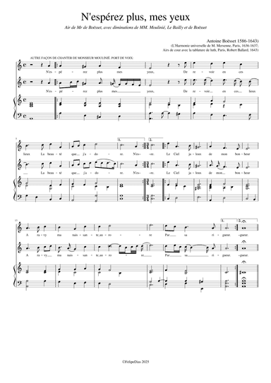 N'espérez plus mes yeux (Ornamented by Moulinié, Le Bailly and Boësset) (arr. Early Music Scores)