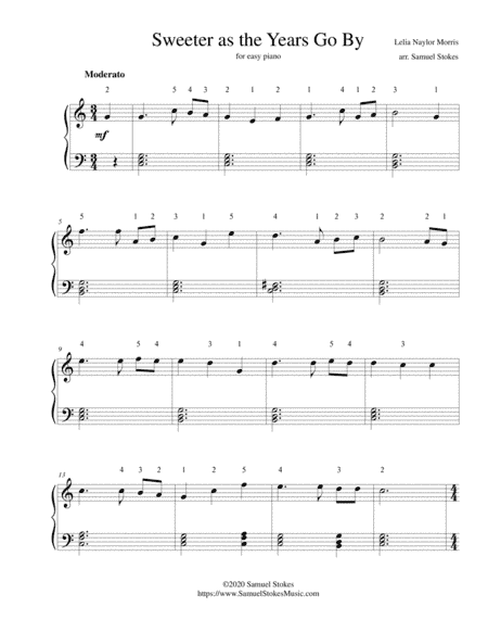 Sweeter as the Years Go By - for easy piano (arr. Samuel Stokes)