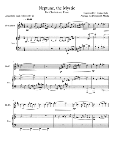 Neptune from "the planets" for clarinet and piano. (arr. Dominic B. Minda)